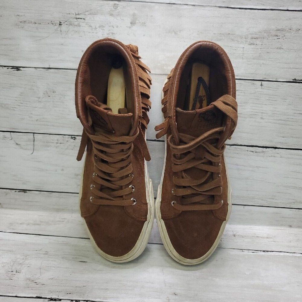 VANS SUEDE SK8-HI MOC BROWN LEATHER FRINGE SKATE SHOE MEN'S SIZE 5 WOMEN'S US6.5